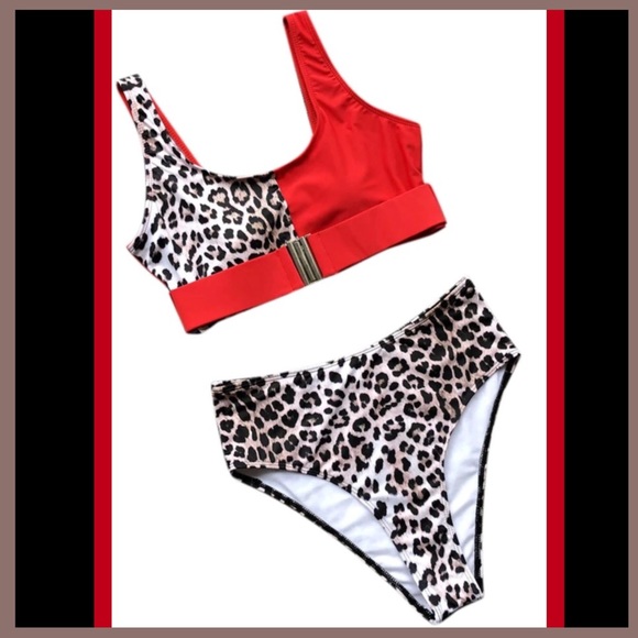 High Waist Leopard Print / Red Bikini NWT - Picture 5 of 8